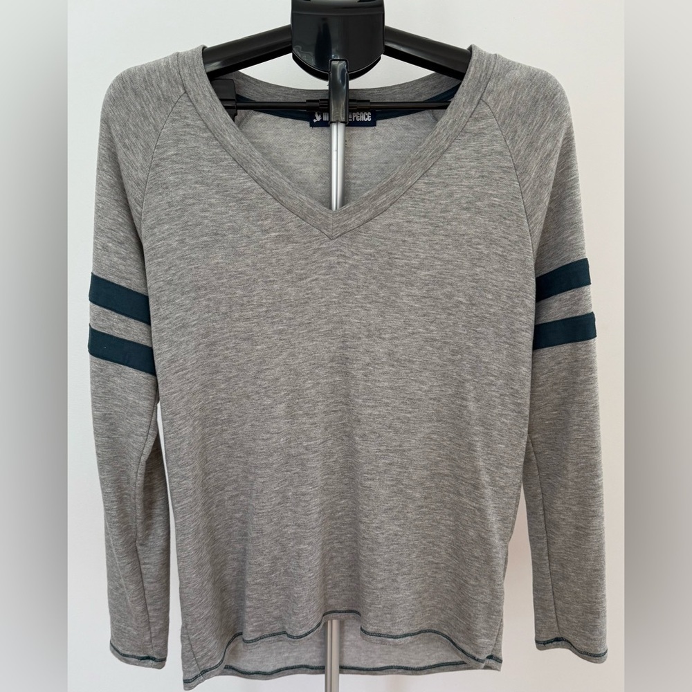Ink Love & Peace | Abelia Varsity Striped Knit Top | Gray & Teal | Size Medium